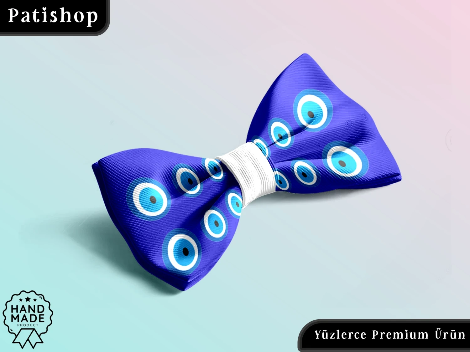 Evil Eye Bead gemusterte, bedruckte, verstellbare Luxus-Haustierfliege – Patishop